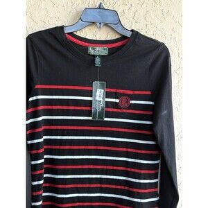 Lauren Ralph Lauren NWT Black w/ Red White Stripes LRL Crest  Womans Blouse Sz M